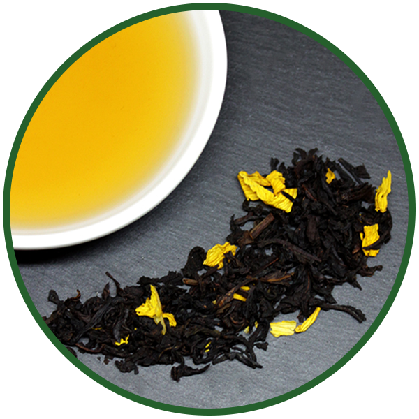 Schwarzer Tee Maracuja mit Blüten